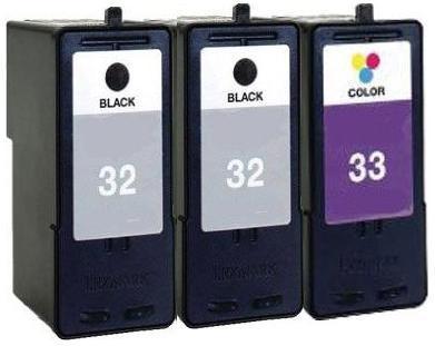 2 x Lexmark 32 (18C0032e) & 1 x 33 (18C0033e) High Capacity Black & Colour Remanufactured Cartridges